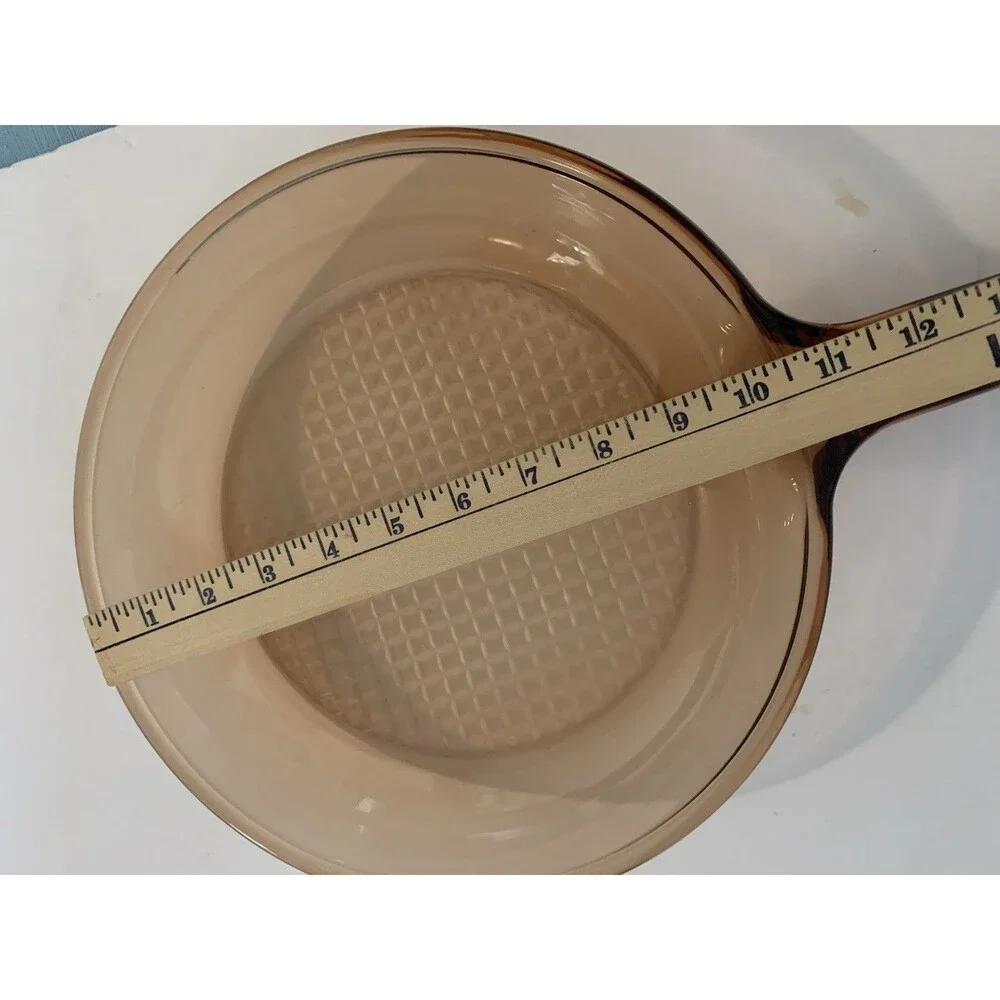 Vision Corning Large 10” Waffle Bottom Frying Pan Skillet & Lid Amber USA READ